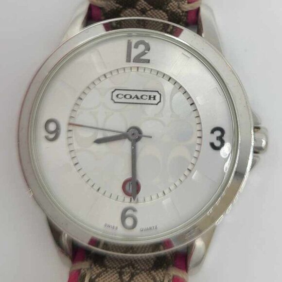 Coach Classic Signature Watch Pink Brown Logo Leather Band Working - Picture 2 of 9